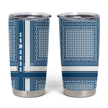 Comoros Tumbler Cup - Blue and White Traditional Geometric Pattern and National Flag Detail TS04