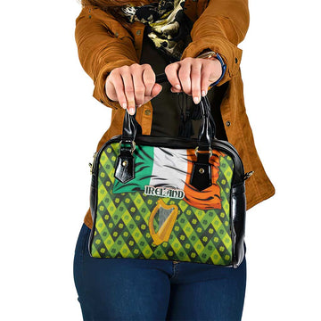 Ireland Shoulder Handbag with Irish Flag Harp and Shamrock Pattern Design TS04