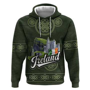 Celtic Ireland Hoodie with Irish Flag Castle and Knotwork Design TS04