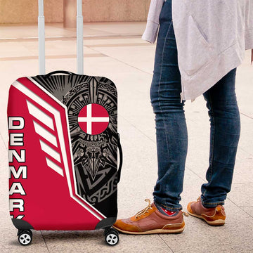 Denmark Flag Luggage Cover with Viking Rune Pattern and Nordic Crest Design TS04
