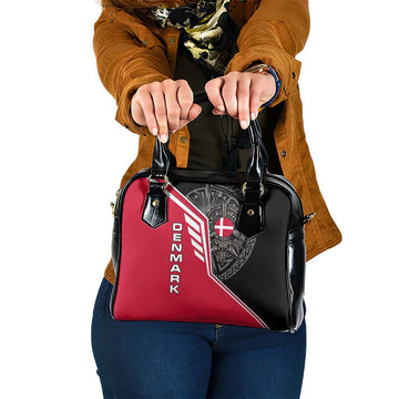 Denmark Flag Shoulder Handbag with Viking Rune Pattern and Nordic Crest Design TS04