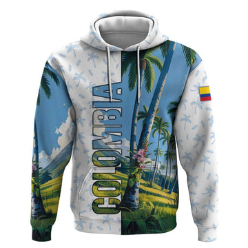 Colombia Palm Tree Landscape Hoodie with Tropical Flowers and Blue Sky Design TS04