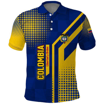 Colombia Flag Colors Polo Shirt with National Crest and Libertad y Orden Motto Design TS04