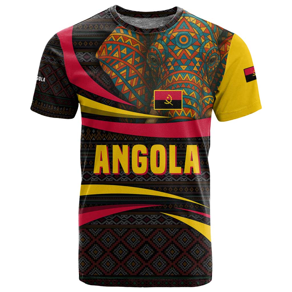 Angola T shirt Red Black Yellow Tribal and Elephant TS04