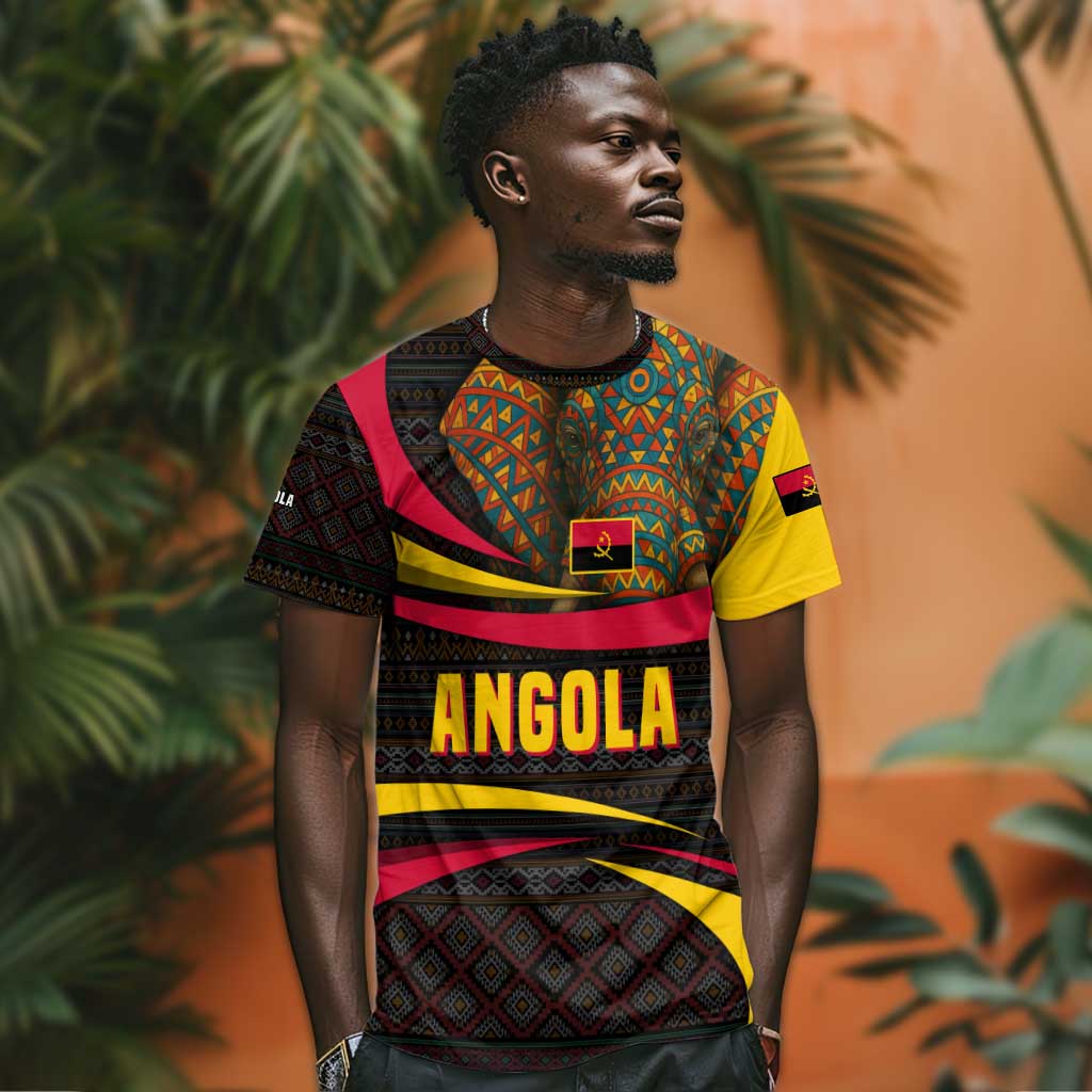 Angola T shirt Red Black Yellow Tribal and Elephant TS04