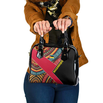 Mozambique Shoulder Handbag with Red Black Geometric Design and Tribal Pattern TS04