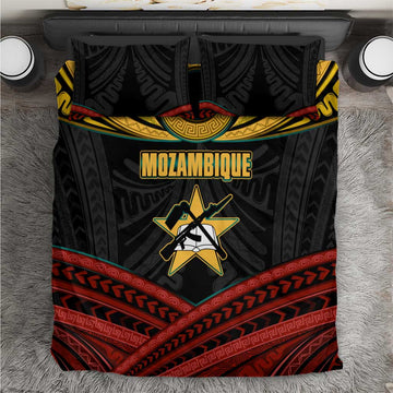 Mozambique Bedding Set Black Red Tribal Design Map TS04