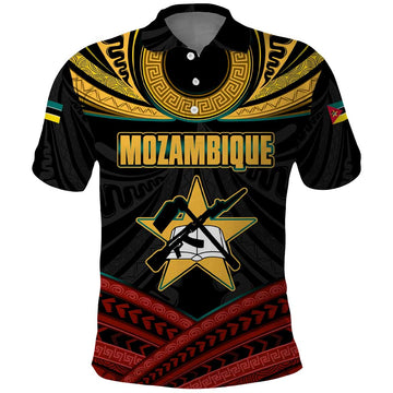 Mozambique Polo Shirt with Black Red Tribal Design and National Map Pattern TS04