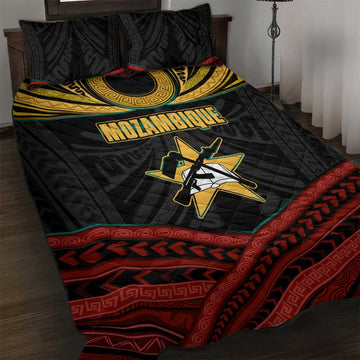 Mozambique Quilt Bed Set Black Red Tribal Design Map TS04
