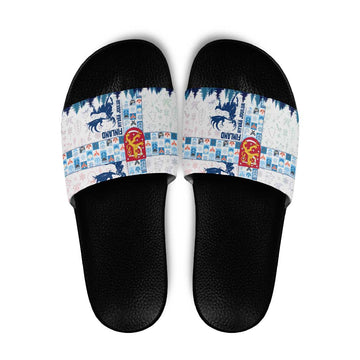 Finland Christmas Slide Sandals with Reindeer Forest Crest and Nordic Pattern Design TS04