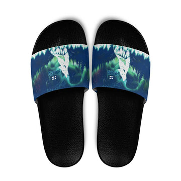 Finland Christmas Slide Sandals with Howling Wolf Northern Lights Forest and Snow Design TS04