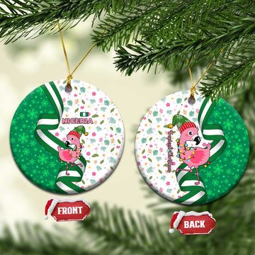 Nigeria Christmas Ceramic Ornament with Pink Flamingo Tropical Leaves and Festive Lights Design TS04