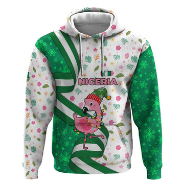 Nigeria Christmas Hoodie with Pink Flamingo Tropical Leaves and Festive Lights Design TS04