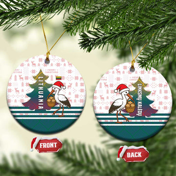 Lithuania Christmas Ceramic Ornament with Stork Basket Snowflakes and Traditional Pattern Design TS04