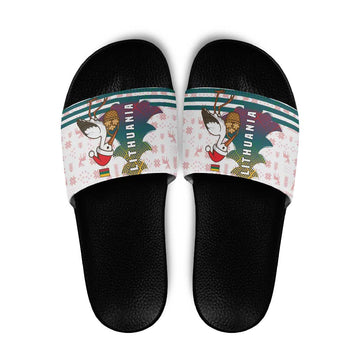 Lithuania Christmas Slide Sandals with Stork Basket Snowflakes and Traditional Pattern Design TS04