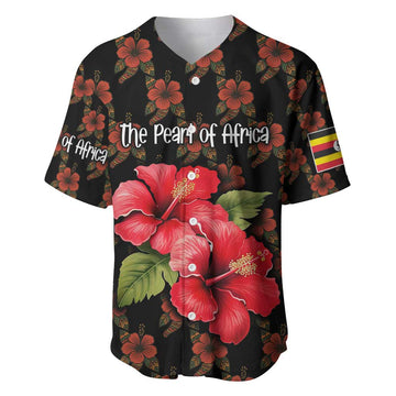 Uganda Baseball Jersey - Hibiscus Flower Pattern and The Pearl of Africa Text TS04