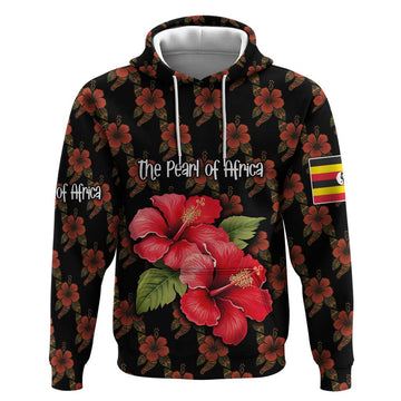 Uganda Hoodie with Hibiscus Flower Pattern and The Pearl of Africa Text TS04