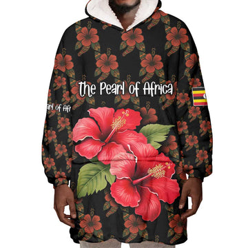 Uganda Wearable Blanket Hoodie - Hibiscus Flower Pattern and The Pearl of Africa Text TS04