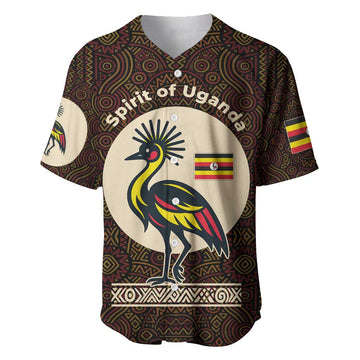 Uganda Baseball Jersey - Grey Crowned Crane and Tribal Pattern Spirit of Uganda Theme TS04