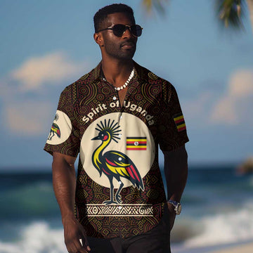 Uganda Hawaiian Shirt - Grey Crowned Crane and Tribal Pattern Spirit of Uganda Theme TS04