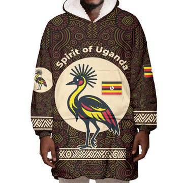 Uganda Wearable Blanket Hoodie - Grey Crowned Crane and Tribal Pattern Spirit of Uganda Theme TS04