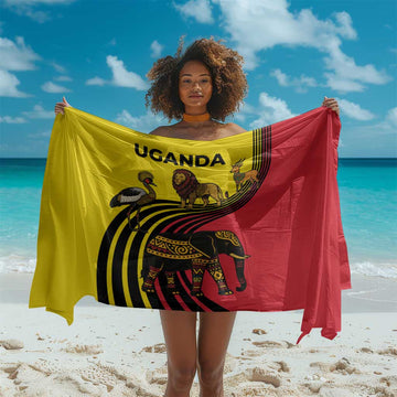 Uganda Sarong - African Wildlife Elephant Lion and Crane in Tribal Pattern Design TS04