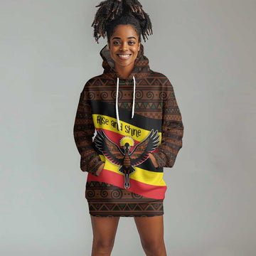 Uganda Hoodie Dress - Crested Crane and Rise and Shine Tribal Pattern Design TS04