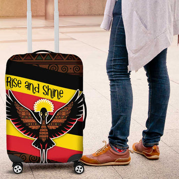 Uganda Luggage Cover with Crested Crane and Rise and Shine Tribal Pattern Design TS04