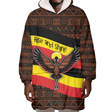 Uganda Wearable Blanket Hoodie - Crested Crane and Rise and Shine Tribal Pattern Design TS04