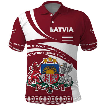 Latvia Polo Shirt with National Coat of Arms and Traditional Folk Patterns TS04