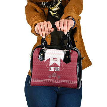 Latvia Shoulder Handbag with National Coat of Arms and Knit Pattern Three Stars One Heart Design TS04