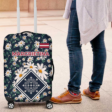 Latvia Luggage Cover with Margrietina Daisy and Ethnic Pattern Latvia in Bloom Floral Design TS04