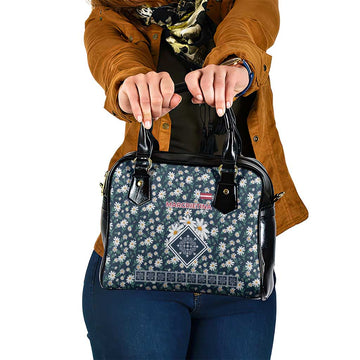 Latvia Shoulder Handbag with Margrietina Daisy and Ethnic Pattern Latvia in Bloom Floral Design TS04