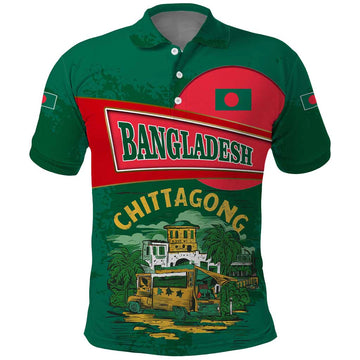 Bangladesh Chittagong Heritage Polo Shirt with National Emblem and Flag TS04