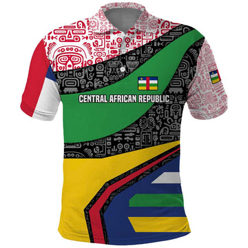 Central African Republic Polo Shirt with Multicolor Tribal Design and National Emblem TS04