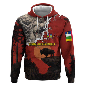 Central African Republic Hoodie with Red Black Nature Design and Buffalo Pattern TS04