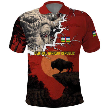 Central African Republic Polo Shirt with Red Black Nature Design and Buffalo Pattern TS04