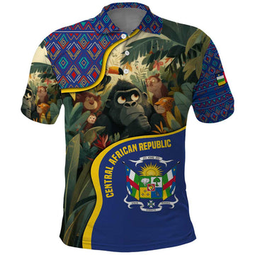 Central African Republic Polo Shirt with Jungle Animal Design and National Emblem Pattern TS04