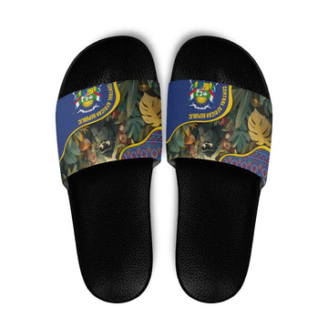 Central African Republic Slide Sandals with Jungle Animal Design and National Emblem Pattern TS04