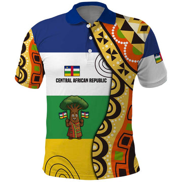 Central African Republic Polo Shirt with Cartoon Baobab Design and Flag Pattern TS04