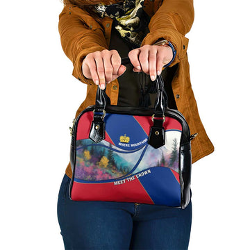 Liechtenstein Shoulder Handbag with Red Blue Mountain Landscape Design and Crown Emblem TS04