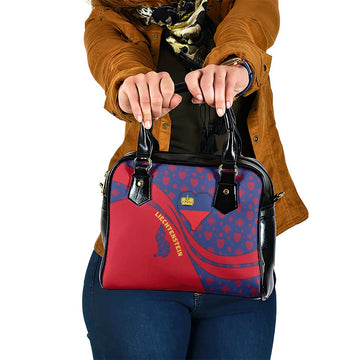 Liechtenstein Shoulder Handbag with Red Blue Heart Design and Royal Coat of Arms Pattern TS04