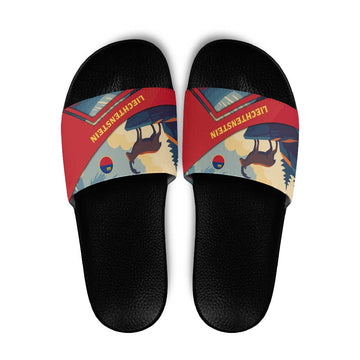 Liechtenstein Slide Sandals with Mountain Goat Landscape Design and Red Blue Alps TS04