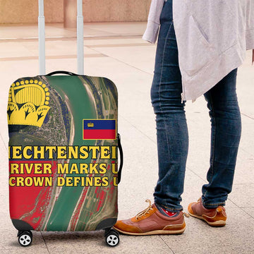 Liechtenstein Luggage Cover with Red Blue Aerial River Design and Yellow Crown Emblem TS04