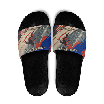 Liechtenstein Slide Sandals with Alpine Skiing Red Blue Design and Mountain Landscape TS04