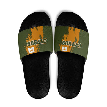 Cyprus Slide Sandals with Green Orange Brushstroke Design and National Emblem TS04