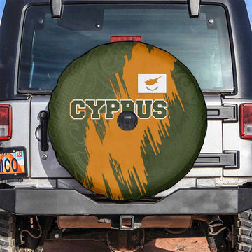 Cyprus Spare Tire Cover with Green Orange Brushstroke Design and National Emblem TS04