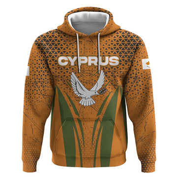 Cyprus Hoodie with Orange Green Grunge Design and Peace Dove Emblem TS04