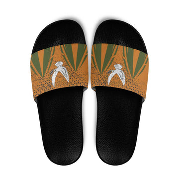 Cyprus Slide Sandals with Orange Green Grunge Design and Peace Dove Emblem TS04