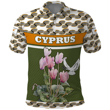Cyprus Polo Shirt with Cyclamen Flower Illustration Design and National Emblem TS04